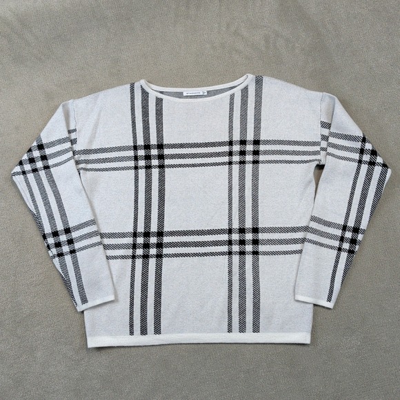 Staccato Plaid Sweater Size S Womens White Black Boat Neck Knit Top 54110 — photo 2